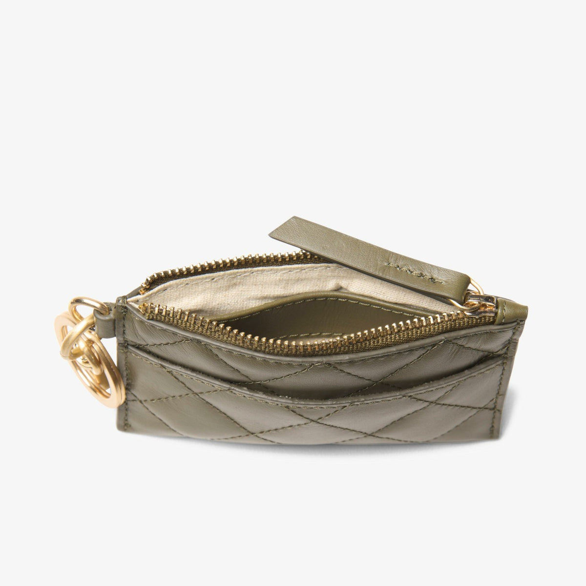 Clarks Women Quilted Card Olive Leather