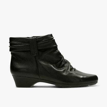 Clarks Women Matron Ella Ankle Boot Black Leather