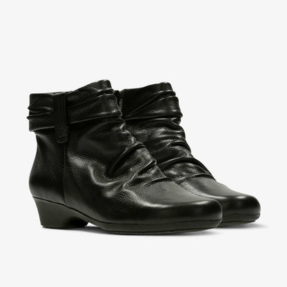 Clarks Women Matron Ella Ankle Boot Black Leather