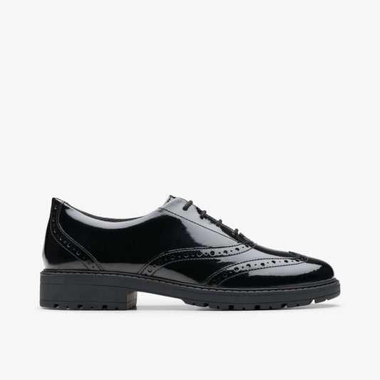 Clarks Kids Loxham Brogue Youth Black Patent