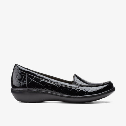 Clarks Women Ashland Jam Black Patent/Crocodile