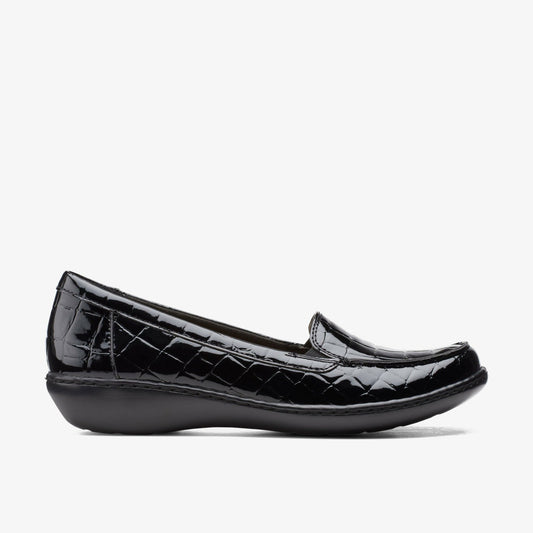 Clarks Women Ashland Jam Black Patent/Crocodile