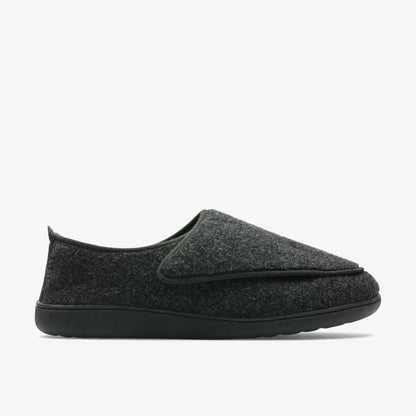 Clarks Men King Riptape Slipper Dark Grey Felt