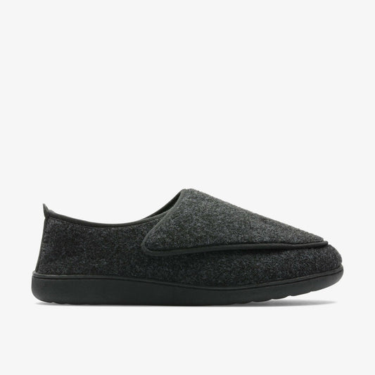 Clarks Men King Riptape Slipper Dark Grey Felt