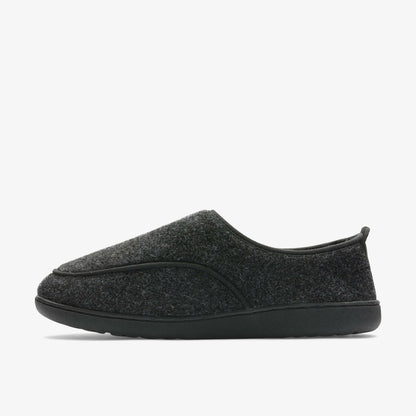 Clarks Men King Riptape Slipper Dark Grey Felt