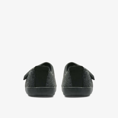 Clarks Men King Riptape Slipper Dark Grey Felt