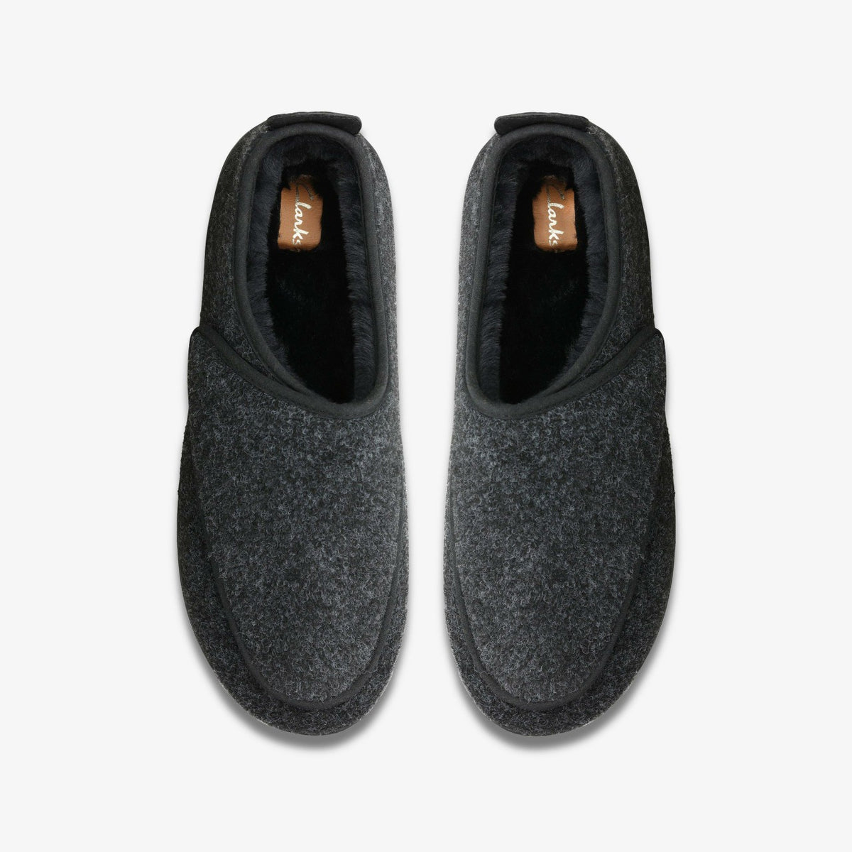 Clarks Men King Riptape Slipper Dark Grey Felt