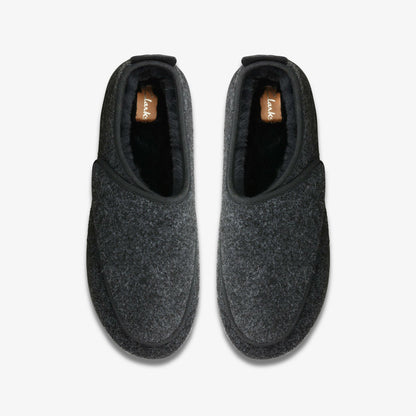 Clarks Men King Riptape Slipper Dark Grey Felt