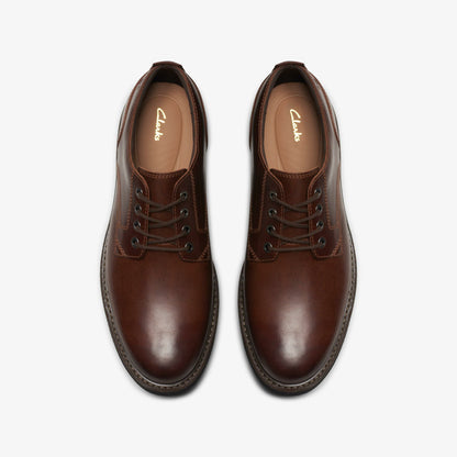 Clarks Men Batcombe Tie Dark Tan Leather