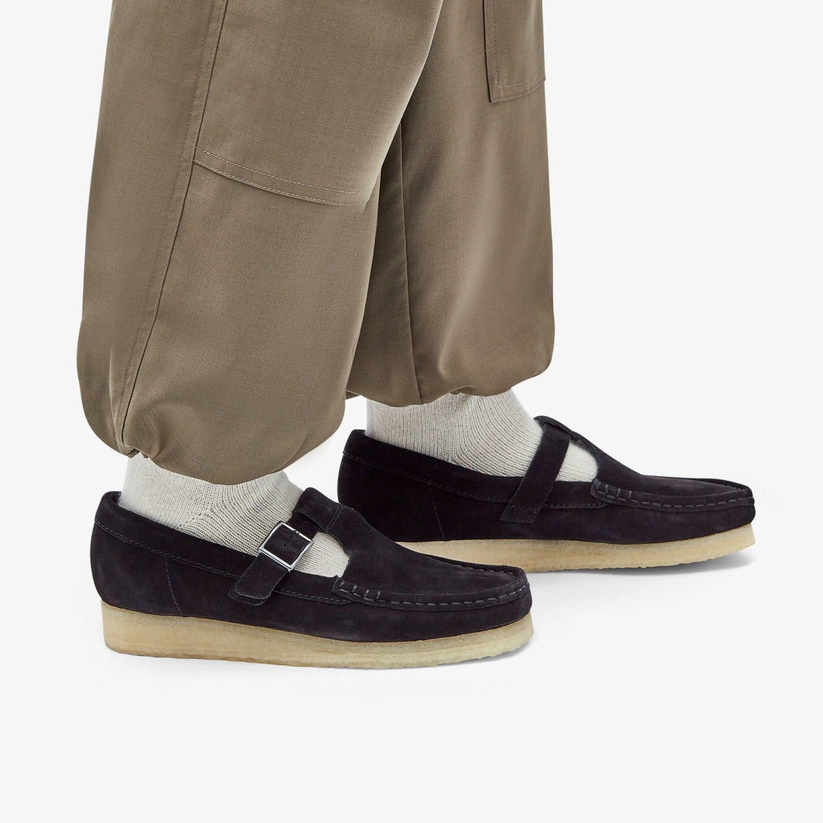 Clarks Women Wallabee T Bar Black Suede