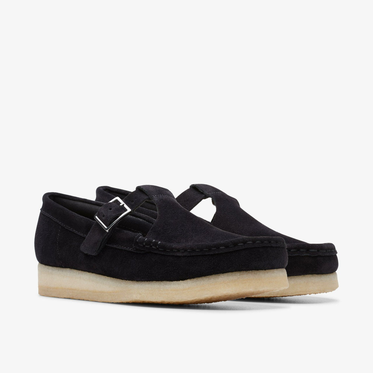 Clarks Women Wallabee T Bar Black Suede