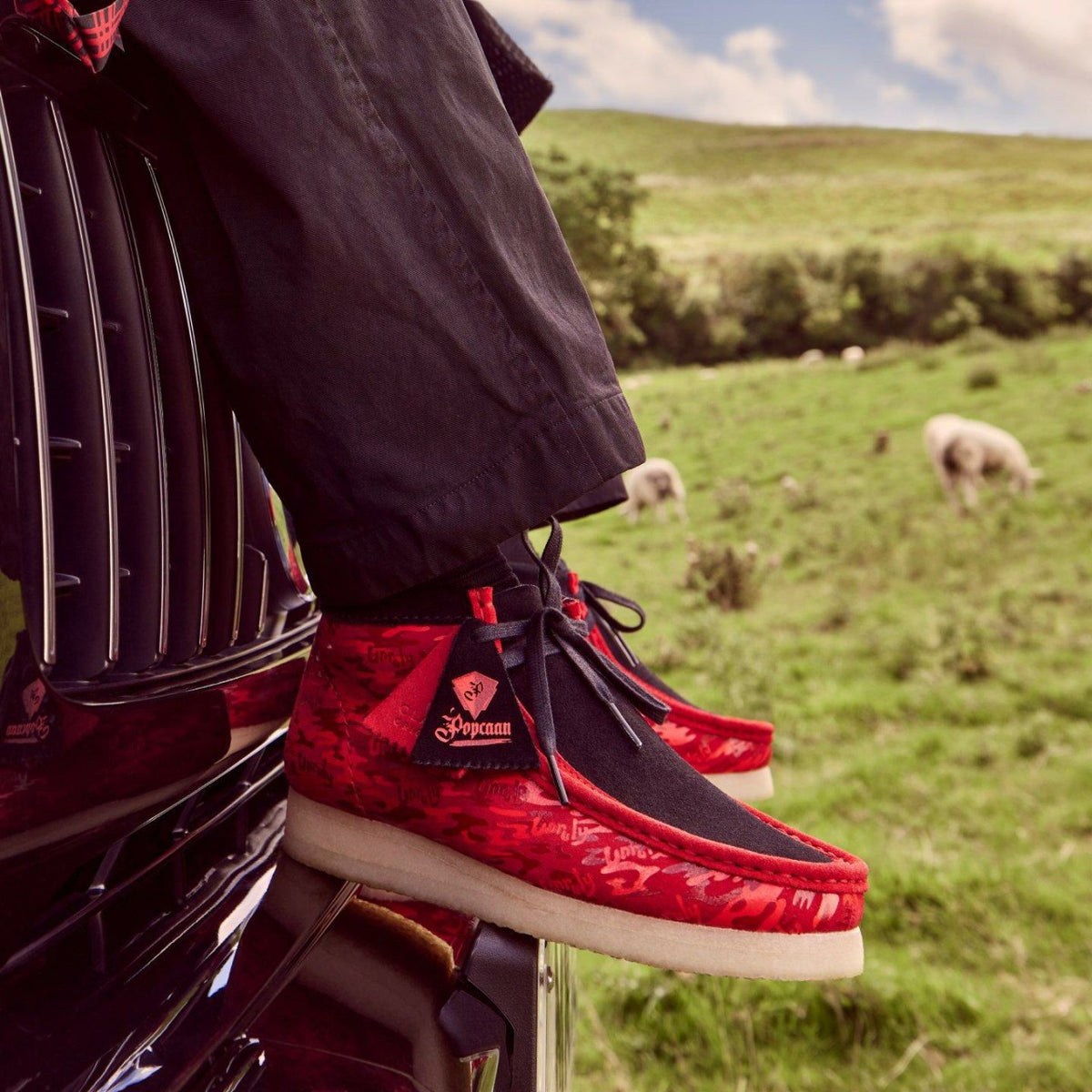 Clarks Men Wallabee Boot Red Camouflage