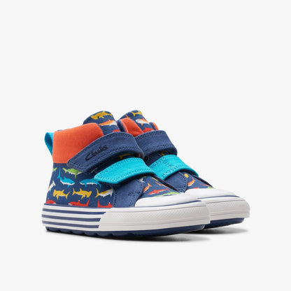 Clarks Kids Foxing Save Hi Toddler Navy Print