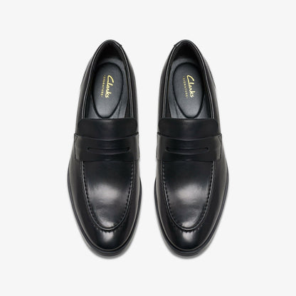 Clarks Men Brandon Step Loafer Black Leather