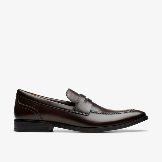 Clarks Men Brandon Step Loafer Dark Brown Leather