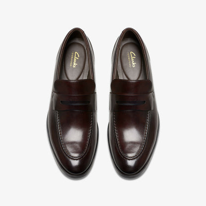 Clarks Men Brandon Step Loafer Dark Brown Leather