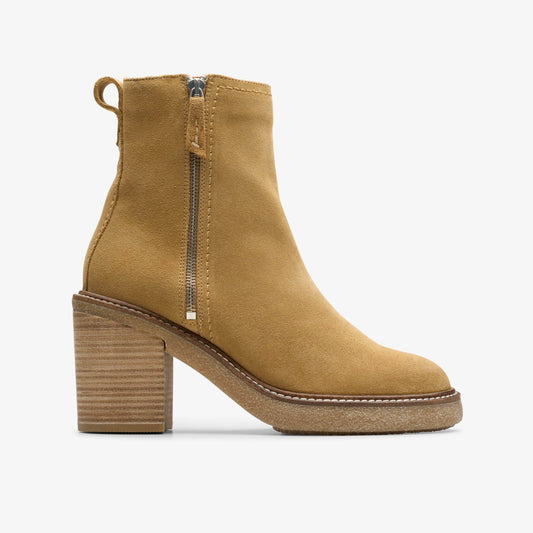 Clarks Women Cassiano Zip Ankle Boot Light Tan Suede