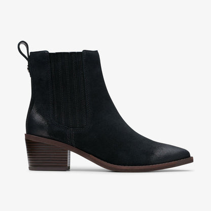 Clarks Women Morzine Top Ankle Boot Black Suede