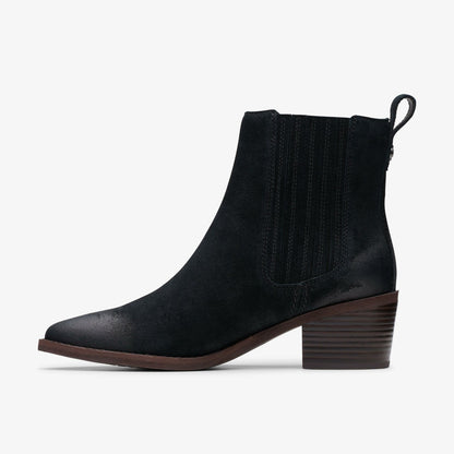 Clarks Women Morzine Top Ankle Boot Black Suede