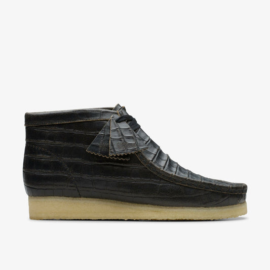 Clarks Men Wallabee Boot Black Crocodile Distress