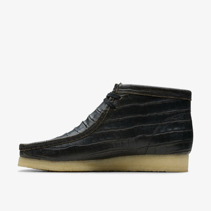 Clarks Men Wallabee Boot Black Crocodile Distress