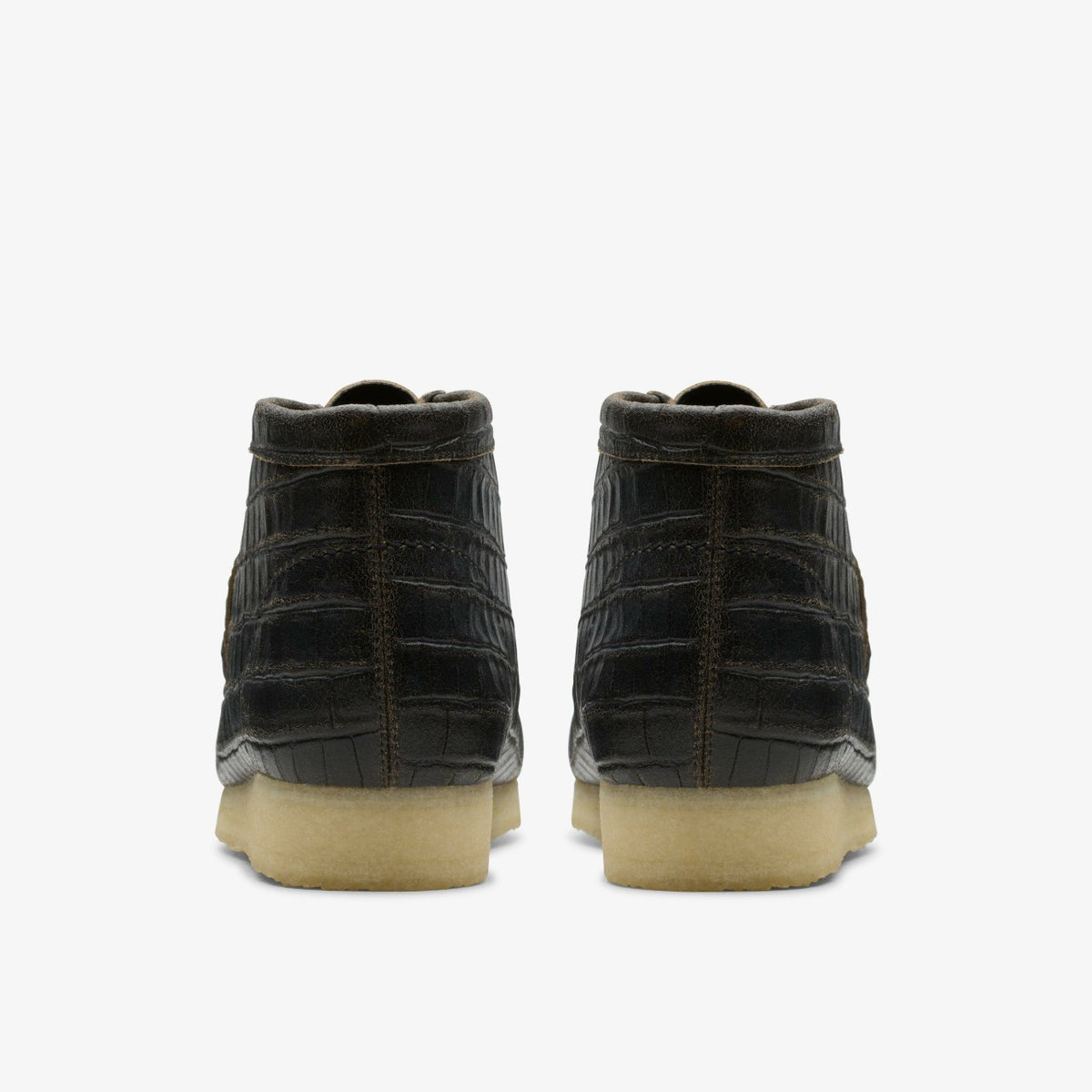 Clarks Men Wallabee Boot Black Crocodile Distress