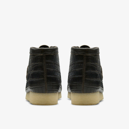 Clarks Men Wallabee Boot Black Crocodile Distress