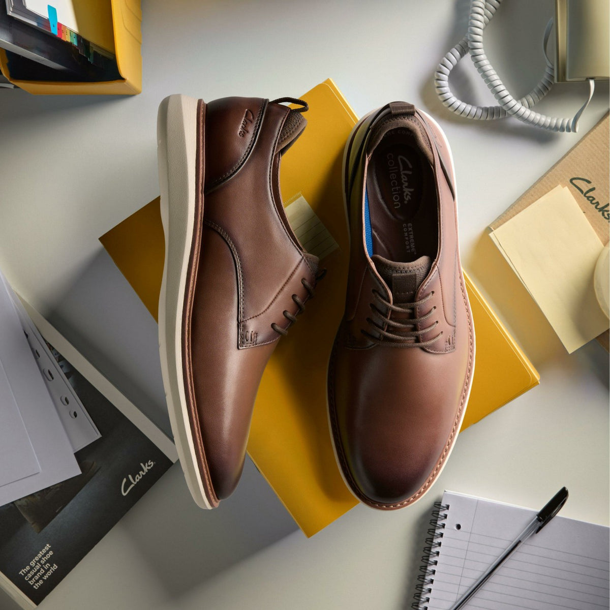 Clarks Men Brantin Plain Dark Tan Leather