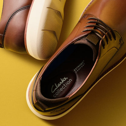 Clarks Men Brantin Plain Dark Tan Leather