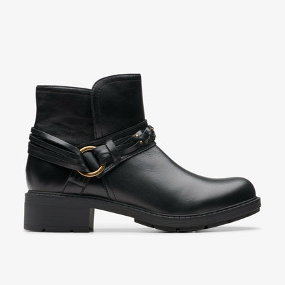 Clarks Women Hearth Kaylie Ankle Boot Black Leather
