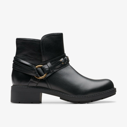 Clarks Women Hearth Kaylie Ankle Boot Black Leather