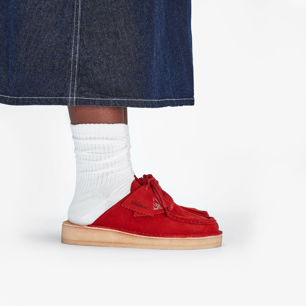 Clarks Women Desert Nomad Mule Red Suede