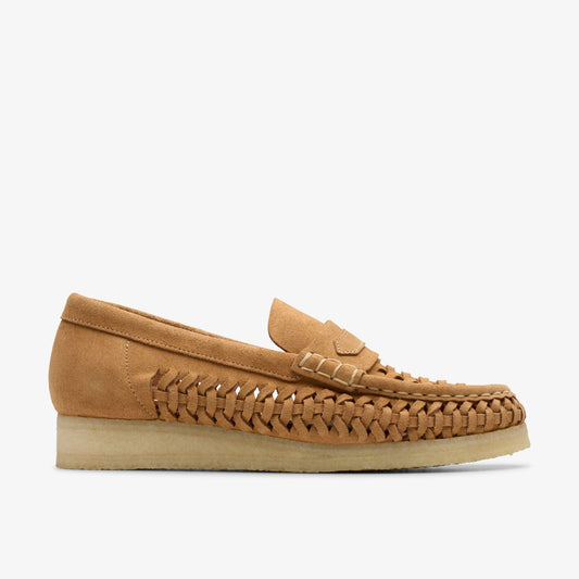 Clarks Women Wallabee Loafer Weave Tan Suede