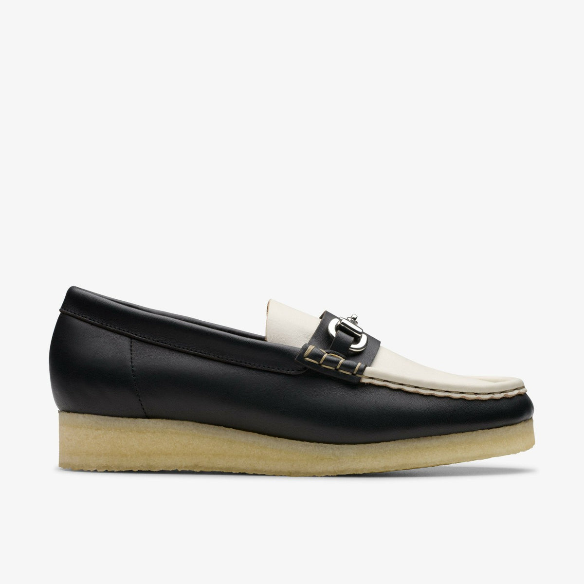 Clarks Women Wallabee Loafer HBIT Black/White Leather