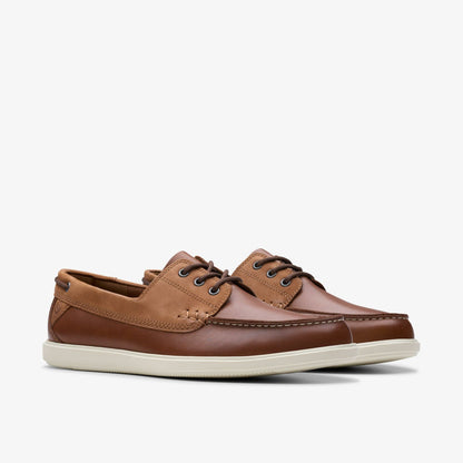 Clarks Men Bratton Boat Dark Tan Leather