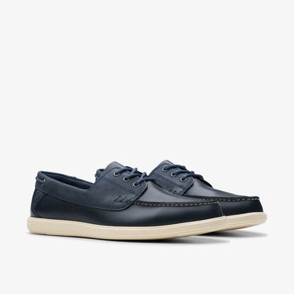 Clarks Men Bratton Boat Navy Leather