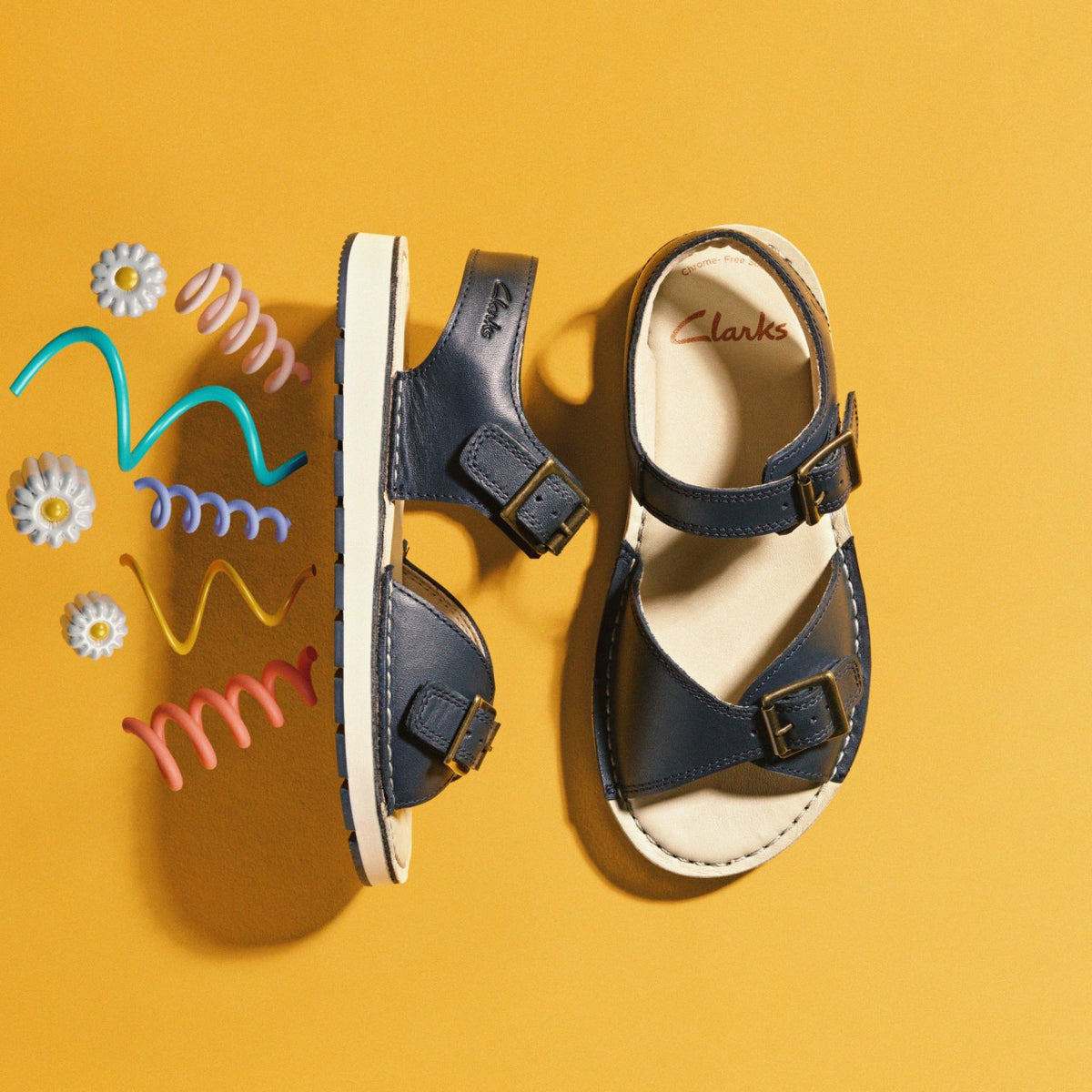 Clarks Kids Playsun Kid Navy Leather