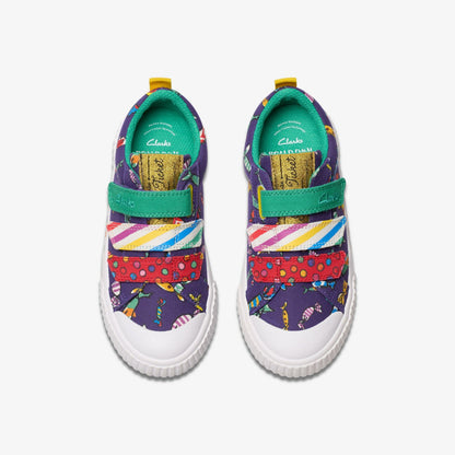 Clarks Kids Roald Dahl Charlie & the Chocolate Factory Foxing Mix Kid Purple Canvas