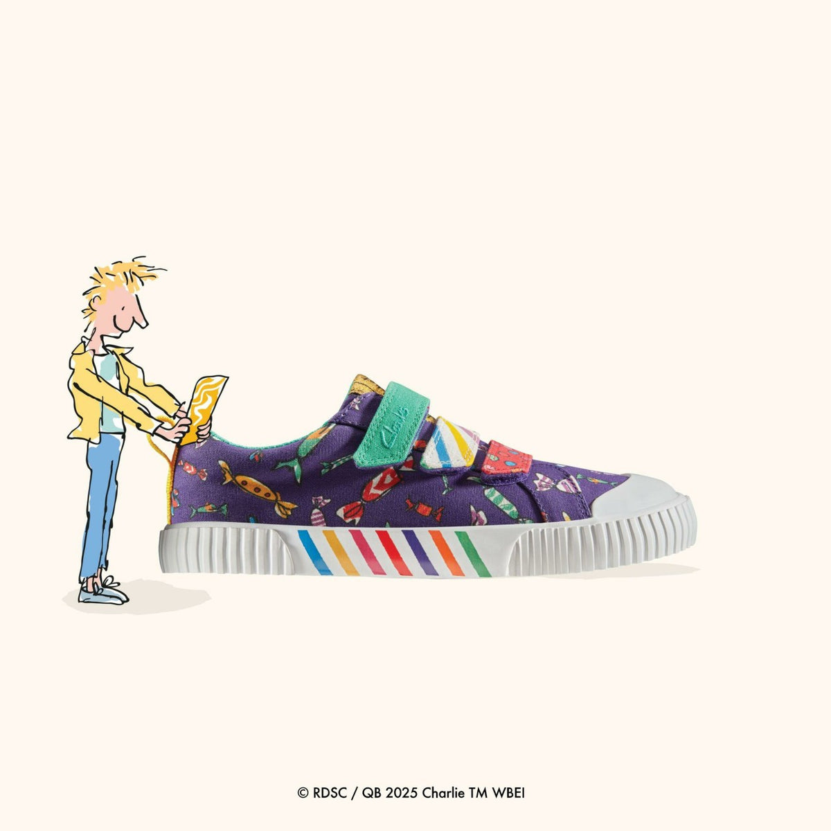 Clarks Kids Roald Dahl Charlie & the Chocolate Factory Foxing Mix Kid Purple Canvas