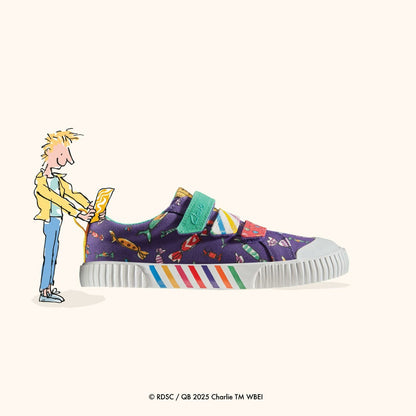 Clarks Kids Roald Dahl Charlie & the Chocolate Factory Foxing Mix Kid Purple Canvas