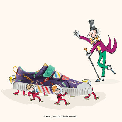 Clarks Kids Roald Dahl Charlie & the Chocolate Factory Foxing Mix Kid Purple Canvas