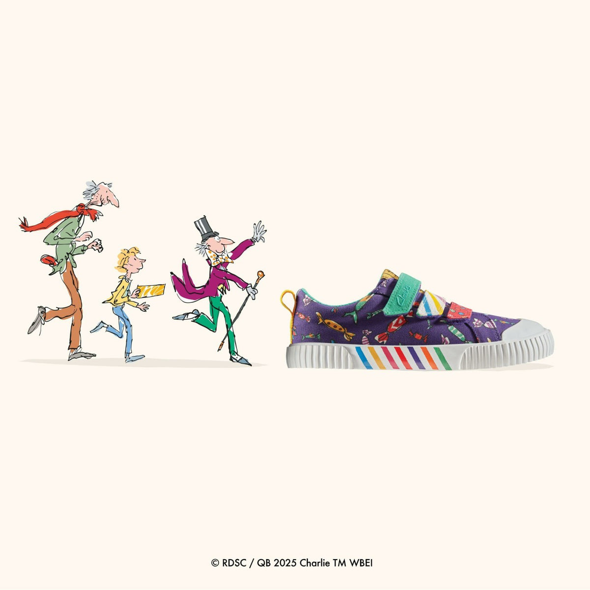 Clarks Kids Roald Dahl Charlie & the Chocolate Factory Foxing Mix Kid Purple Canvas