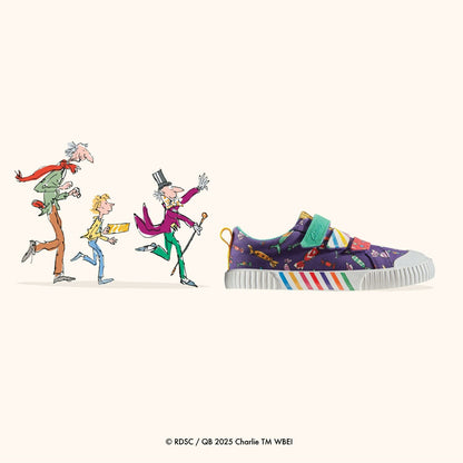 Clarks Kids Roald Dahl Charlie & the Chocolate Factory Foxing Mix Kid Purple Canvas