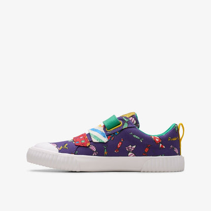 Clarks Kids Roald Dahl Charlie & the Chocolate Factory Foxing Mix Kid Purple Canvas