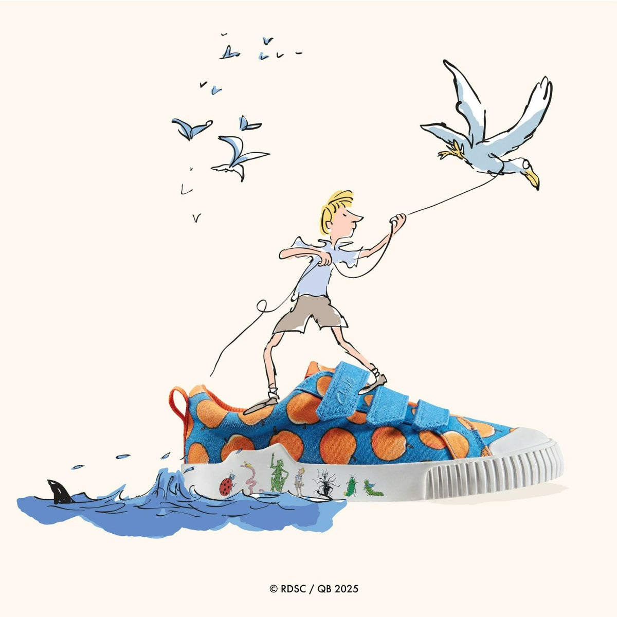 Clarks Kids Roald Dahl James & the Giant Peach Foxing Air Kid Blue Canvas