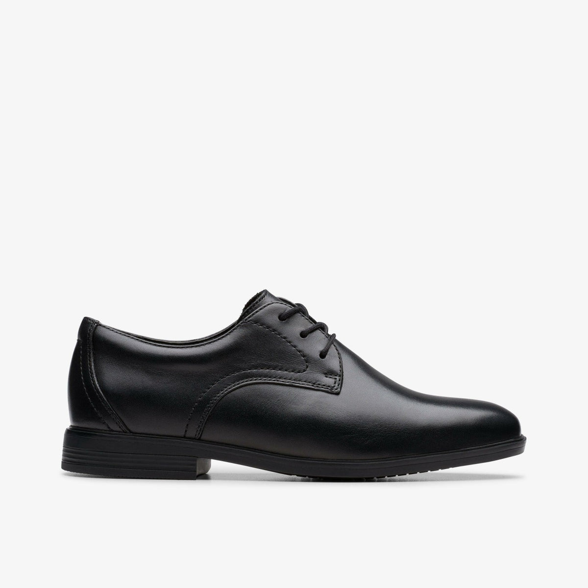 Clarks Kids Jonwin Step Youth Black Leather