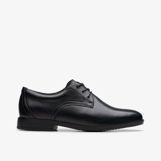 Clarks Kids Jonwin Step Youth Black Leather