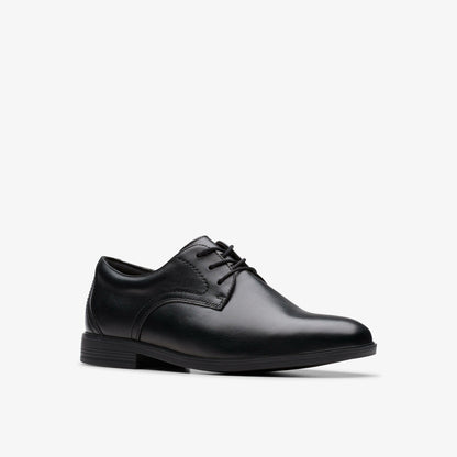 Clarks Kids Jonwin Step Youth Black Leather