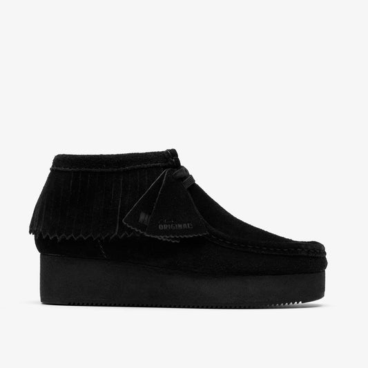 Clarks Women Wallabee Wedge Fringe Black Suede
