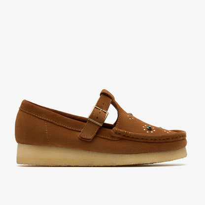 Clarks Women Wallabee T Bar Brown/Orange Suede